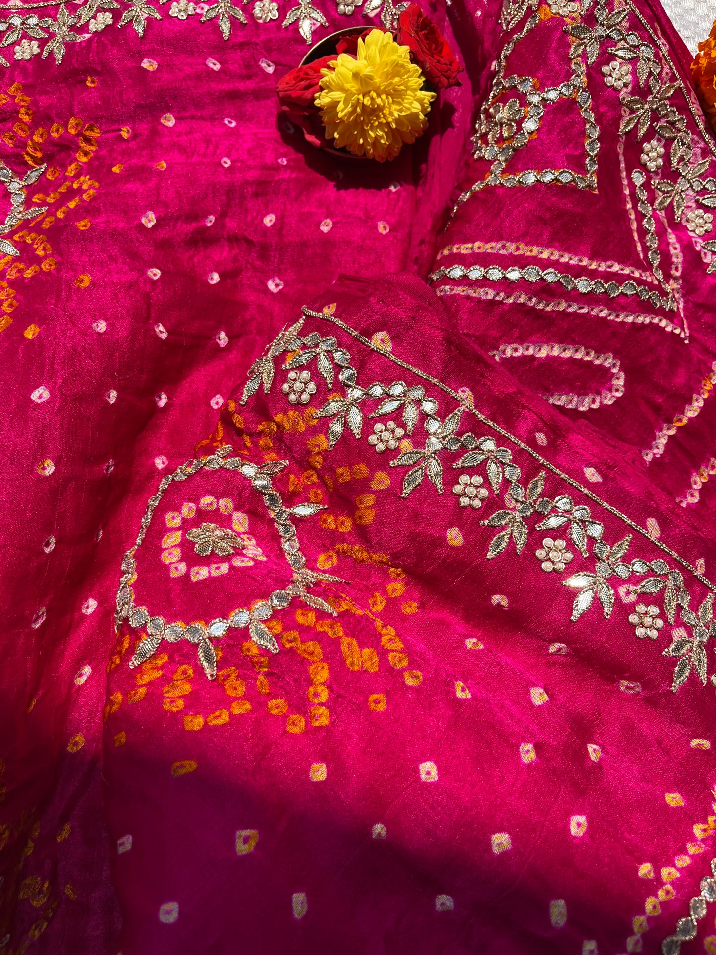 Bandhej Gotta Patti and Pearl saree